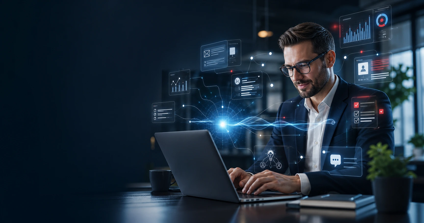 Zespół w biurze korzystający z ChatGPT do pracy — 25 zastosowań AI w firmie w 2026 roku